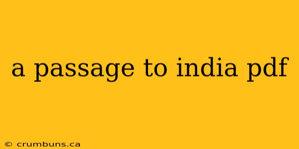 a passage to india pdf